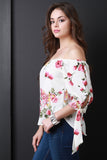 Floral Bardot Self-Tie Sleeve Top
