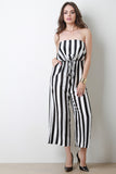 Striped Satin Strapless Wide Leg Jumpsuit