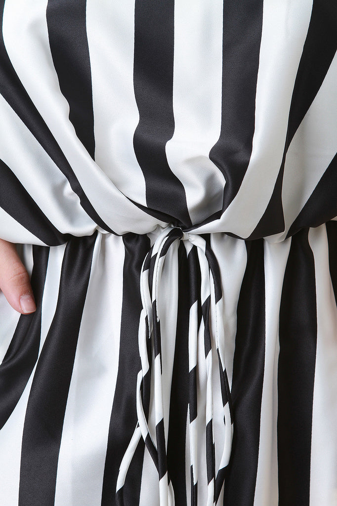 Striped Satin Strapless Wide Leg Jumpsuit