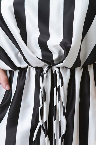 Striped Satin Strapless Wide Leg Jumpsuit