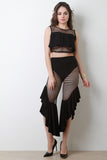 Fishnet Mesh Asymmetrical Ruffle Pants