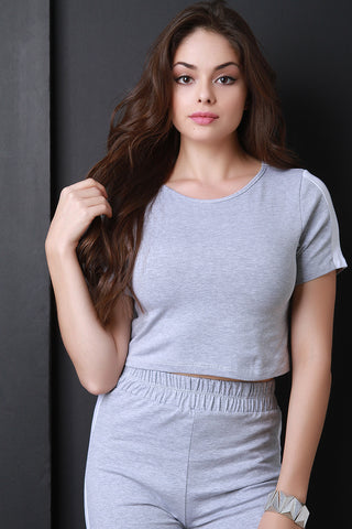 Striped Sleeve Jersey Knit Crop Top
