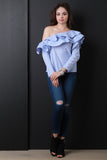 Single Shoulder Ruffle Stripe Top