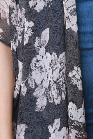 Semi-Sheer Floral Side Vent Lightweight Kimono