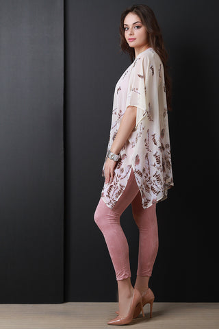 Semi-Sheer Feather Side Vent Lightweight Kimono