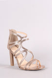 Qupid Lizard Embossed Caged Open Toe Heel