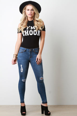 Im Shook Cold Shoulder Mock Neck Bodysuit