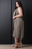 Sleeveless Draped Collar Belted Maxi Vest