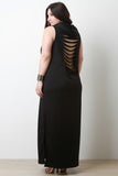 French Terry Hooded Slashed Back Maxi Dress