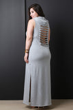 French Terry Hooded Slashed Back Maxi Dress