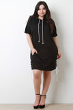 Hoodie Lace-Up Sides Midi Sweater Dress