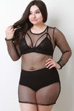 Fishnet Mesh Long Sleeve Mini Dress