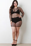 Fishnet Mesh Long Sleeve Mini Dress