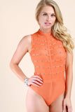 Semi-Sheer Studded Mesh Sleeveless Bandage Bodysuit
