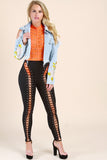 Distressed Cold Shoulders Embroidered Crop Denim Jacket