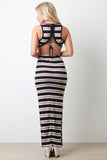 Corset Lace-Up Back Striped Maxi Dress