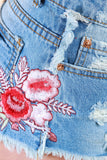 Side Embroidery Low Rise Denim Shorts
