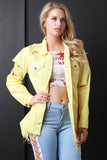 Distressed Raw Square Hem Jean Jacket
