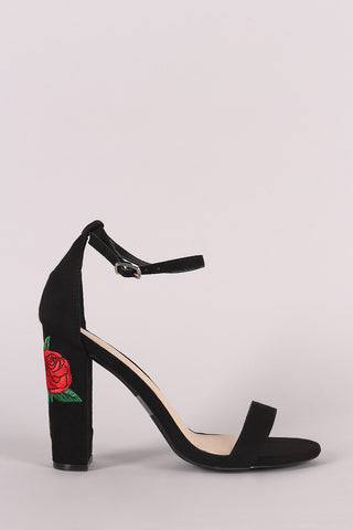 Wild Diva Lounge Open Toe Embroidered Floral Chunky Heel