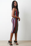 Multi-Color Striped Strappy Midi Dress