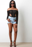 Floral Embroidery Patch Frayed Denim Shorts