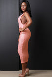 Metallic Ribbed Knit Side Cutout Midi Dress