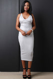 Metallic Ribbed Knit Side Cutout Midi Dress