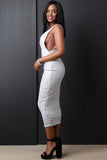 Metallic Ribbed Knit Side Cutout Midi Dress
