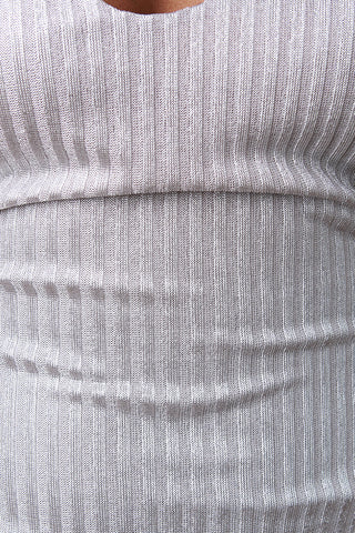 Metallic Ribbed Knit Side Cutout Midi Dress