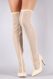 Netted Mesh Pointy Toe Stiletto Over-The-Knee Boots