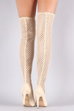 Netted Mesh Pointy Toe Stiletto Over-The-Knee Boots