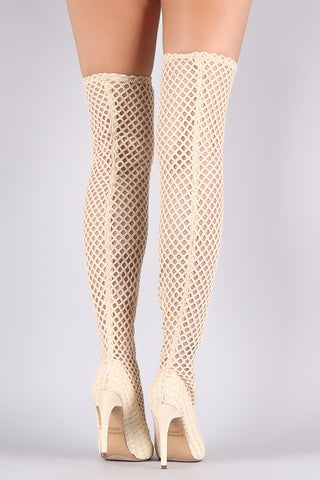Netted Mesh Pointy Toe Stiletto Over-The-Knee Boots