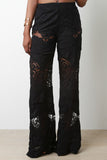 Embroidered Scalloped Hem Palazzo Pants