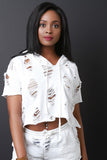Hoodie Distress Boxy Terry Cloth Sweater Top