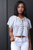 Lace-up Eyelet Drawstring Hoodie Crop Sweater Top