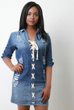 Lace Up Collared Denim Dress