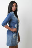 Lace Up Collared Denim Dress
