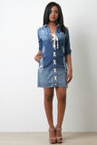 Lace Up Collared Denim Dress