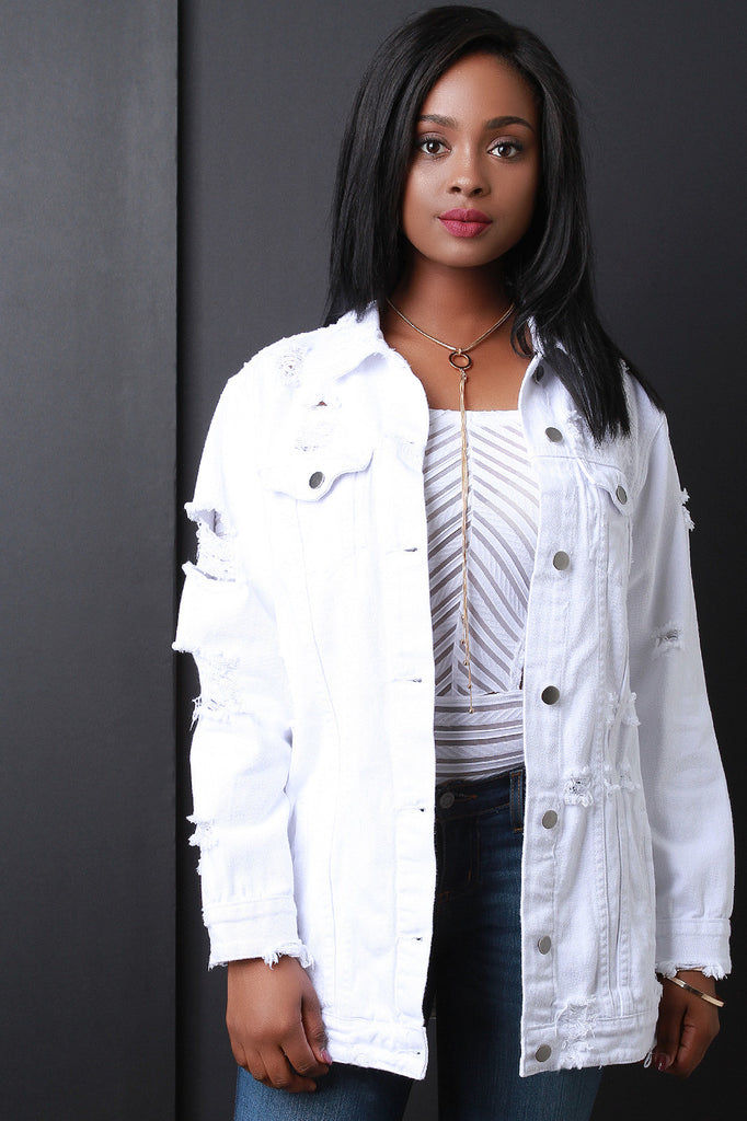 Oversize Distressed Denim Jean Jacket