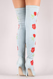 Embroidery Rosette Denim Stiletto Over-The-Knee Boots