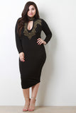 Mock Neck Stud Embellishments Fitted Midi Dress