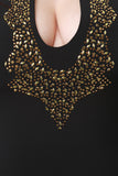 Mock Neck Stud Embellishments Fitted Midi Dress