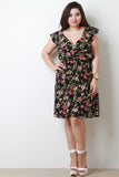 Floral Flutter Surplice Self-Tie Midi Dress