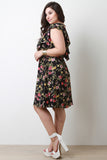 Floral Flutter Surplice Self-Tie Midi Dress