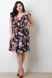 Floral Flutter Surplice Self-Tie Midi Dress