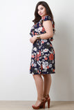 Floral Flutter Surplice Self-Tie Midi Dress