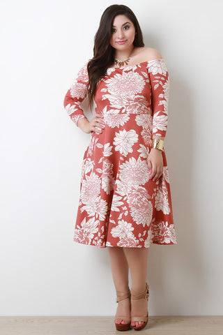 Floral Bardot A-Line Midi Dress