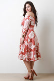 Floral Bardot A-Line Midi Dress