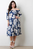 Floral Bardot A-Line Midi Dress