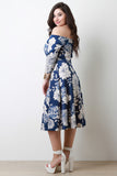 Floral Bardot A-Line Midi Dress